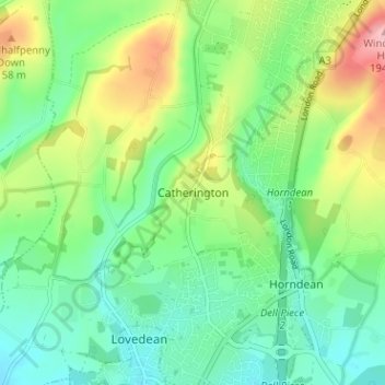 Carte topographique Catherington, altitude, relief
