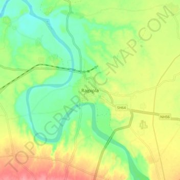 Carte topographique Rajpipla, altitude, relief