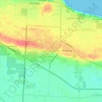 Carte topographique cité des 70 logement, altitude, relief