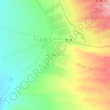 Carte topographique Villa Hermosa, altitude, relief