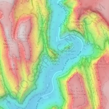 Carte topographique Angels Landing, altitude, relief