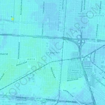 Carte topographique Oak Ridge Park, altitude, relief