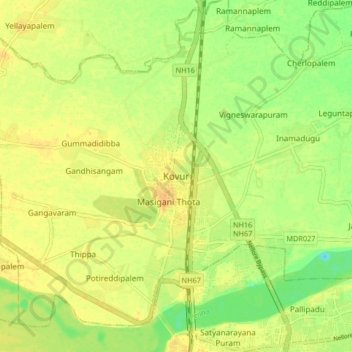 Carte topographique Kovur, altitude, relief