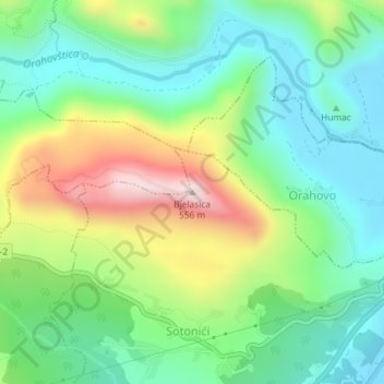 Carte topographique Bjelasica, altitude, relief