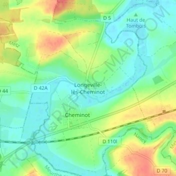 Carte topographique Longeville-lès-Cheminot, altitude, relief