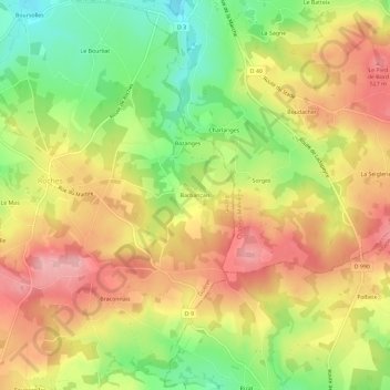 Carte topographique Barbançais, altitude, relief