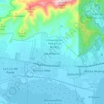 Carte topographique San Antonio, altitude, relief