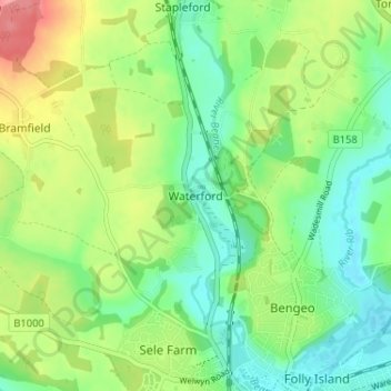 Carte topographique Waterford, altitude, relief