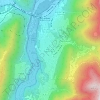 Carte topographique Saint-Pierre-de-Commiers, altitude, relief