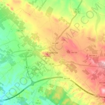 Carte topographique Estremoz, altitude, relief