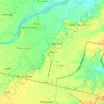 Carte topographique Luna, altitude, relief