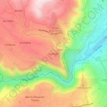 Carte topographique Quindialo, altitude, relief