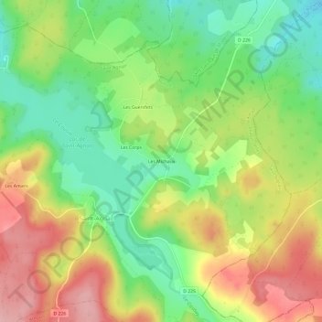 Carte topographique Les Michaux, altitude, relief