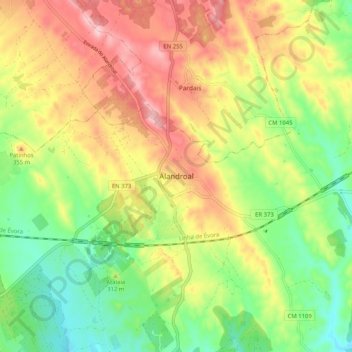 Carte topographique Alandroal, altitude, relief