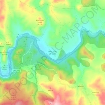 Carte topographique Santa María de Ovila, altitude, relief
