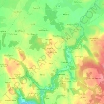 Carte topographique Harlay Bihan, altitude, relief