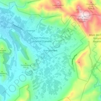 Carte topographique Franschhoek, altitude, relief