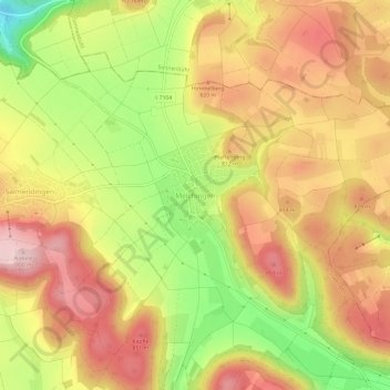 Carte topographique Melchingen, altitude, relief