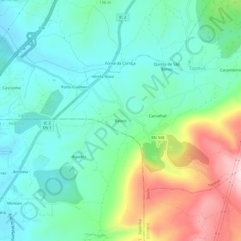 Carte topographique Baixos, altitude, relief