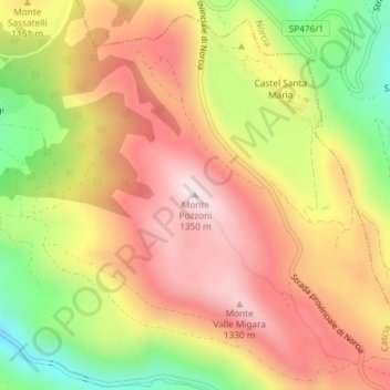 Carte topographique Monte Pozzoni, altitude, relief