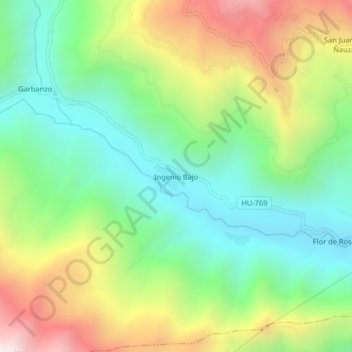 Carte topographique Ingenio Bajo, altitude, relief