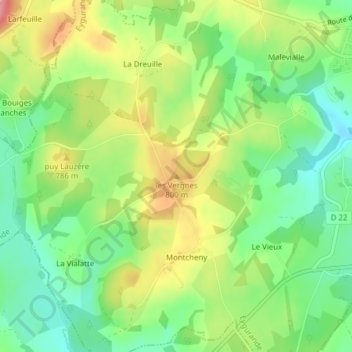 Carte topographique les Vergnes, altitude, relief