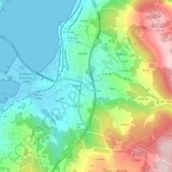 Carte topographique O Cádavo, altitude, relief