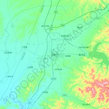 Carte topographique Kaiyuan, altitude, relief