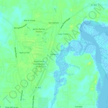 Carte topographique Attaway, altitude, relief