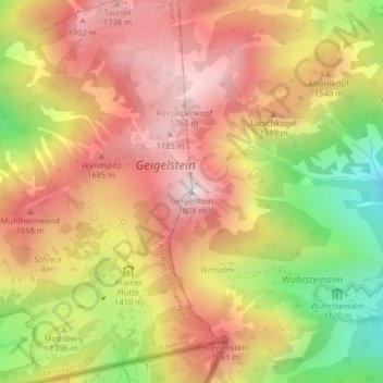 Carte topographique Geigelstein, altitude, relief