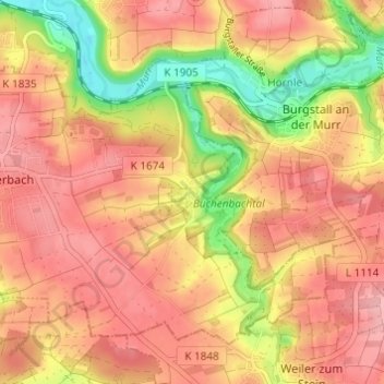 Carte topographique Wolfsölden, altitude, relief