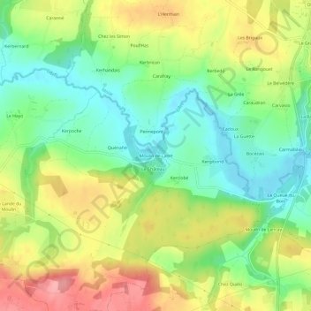 Carte topographique Moulin de Larré, altitude, relief
