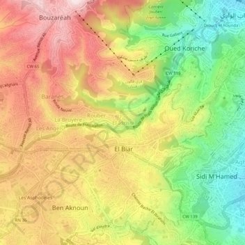 Carte topographique El Idrissi, altitude, relief