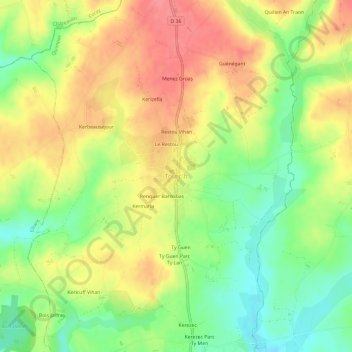 Carte topographique Tourc'h, altitude, relief