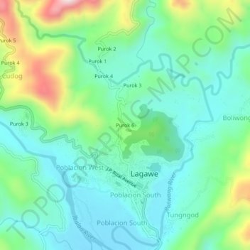 Carte topographique Purok 6, altitude, relief