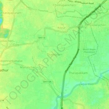 Carte topographique Thandalam, altitude, relief