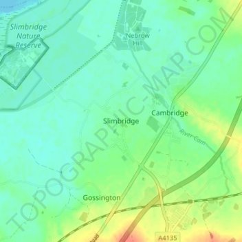 Carte topographique Slimbridge, altitude, relief
