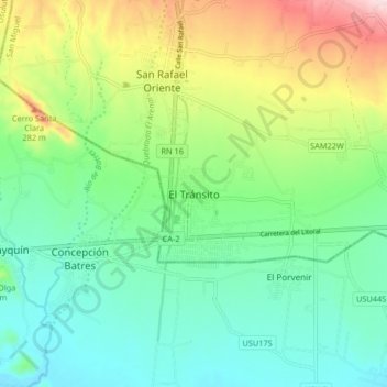 Carte topographique El Tránsito, altitude, relief