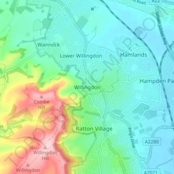 Carte topographique Willingdon, altitude, relief