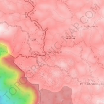 Carte topographique Mannathivayal, altitude, relief