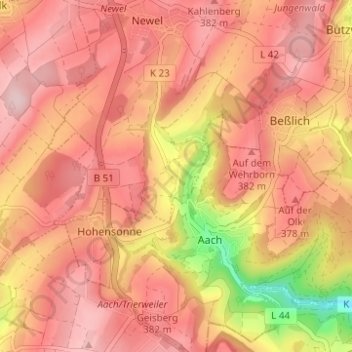 Carte topographique Kreuzerberg, altitude, relief