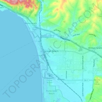 Carte topographique Grover Beach, altitude, relief