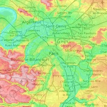 Carte topographique Paris, altitude, relief