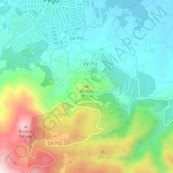 Carte topographique Ambra, altitude, relief