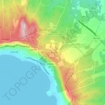 Carte topographique Las Aradas, altitude, relief