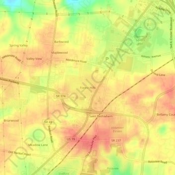 Carte topographique Forest Hills, altitude, relief