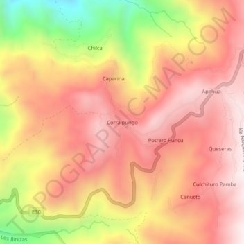 Carte topographique Corralpungo, altitude, relief