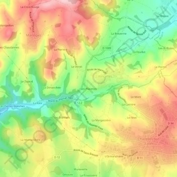 Carte topographique Les Placettes, altitude, relief