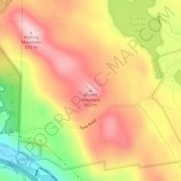 Carte topographique Becket Mountain, altitude, relief