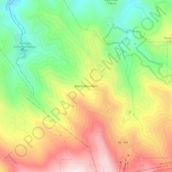 Carte topographique Beech Mountain, altitude, relief